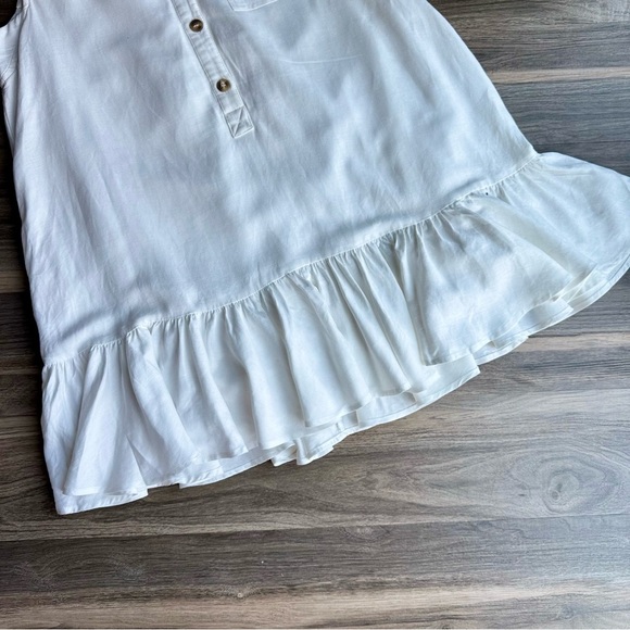 Fate Sleeveless V-Neck Collared Linen Blend Flounce Off White Dress Size M - Picture 7 of 14